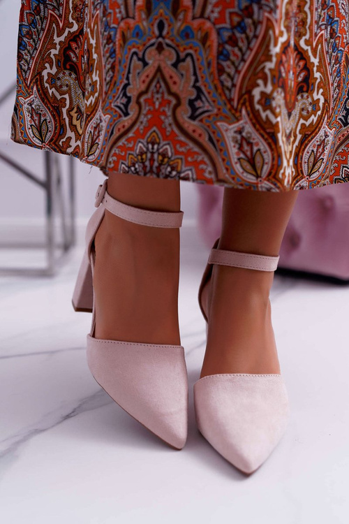 Czółenka Damskie Na Słupku W Szpic Beżowe Elegante