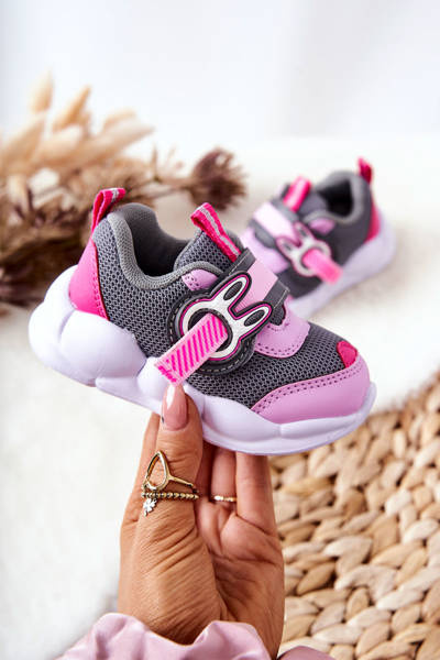 Dziecięce Sportowe Buty Na Rzep Befado 516P091 Szaro-Różowe
