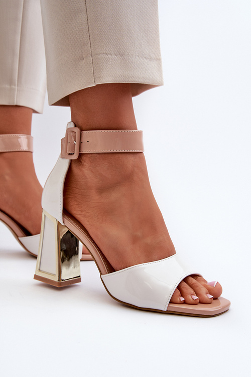 Lakierowane Sandały Na Słupku Białe Adrianu