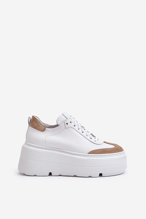 Skórzane Sneakersy Na Masywnej Platformie Lewski 3635/X Biało-Beżowe