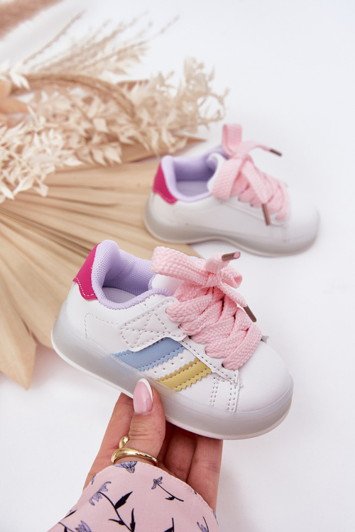 Buty Sportowe Sneakersy Dziecięce Ze Świecącą Podeszwą Biało-Różowe Arielle