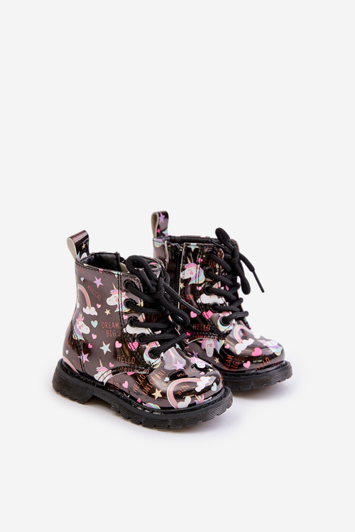 Dziecięce Botki Ocieplane Z Suwakiem Jednorożce Czarne Tiptop