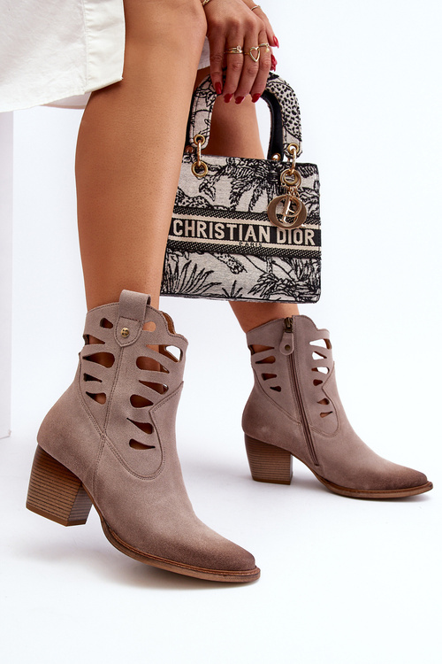 Skórzane Botki Z Wycięciami Maciejka 06412-04 Beżowe