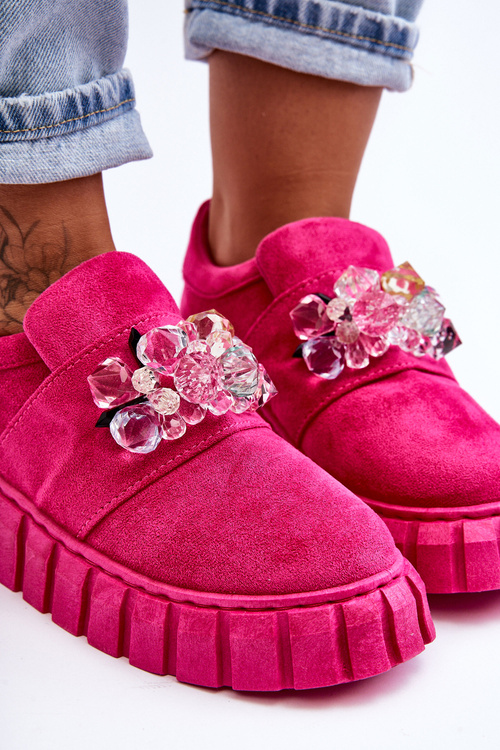 Modne Wsuwane Buty Sportowe Półbuty Z Ozdobą Fuksja Desire