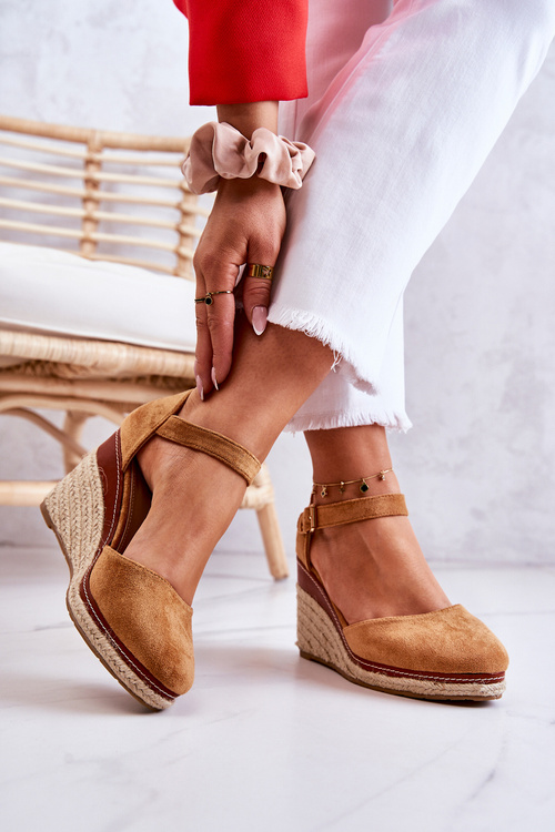 Damskie Espadryle Na Koturnie Brązowe Tamarill