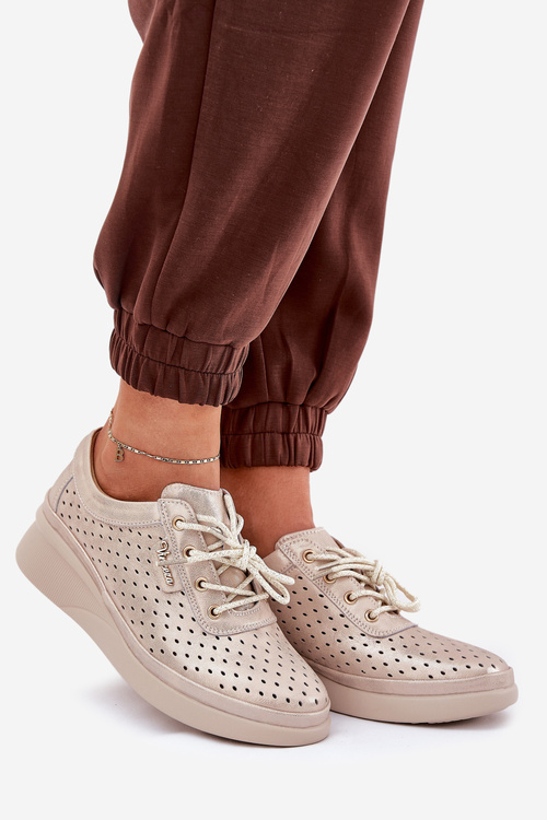 Damskie Skórzane Trampki Sportowe Buty Złote Brumia