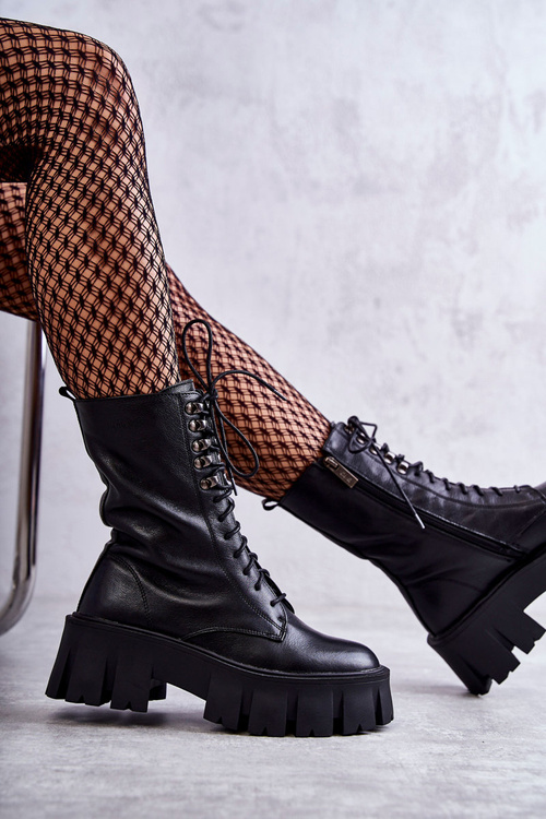 Skórzane Ocieplane Botki GOE KK2N4013 Czarne