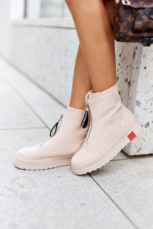 Botki Damskie Na Platformie Beżowe Charlee