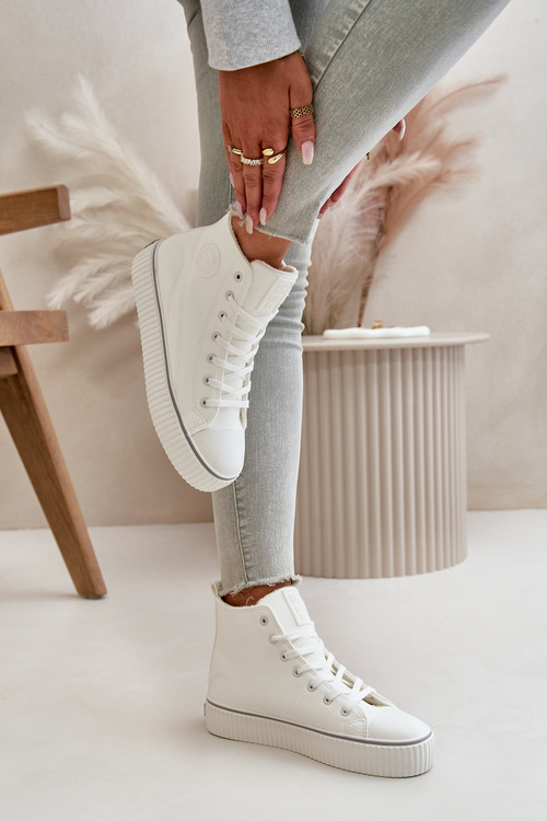 Damskie Ocieplane Trampki Z Eko Skóry Big Star OO274788 Białe