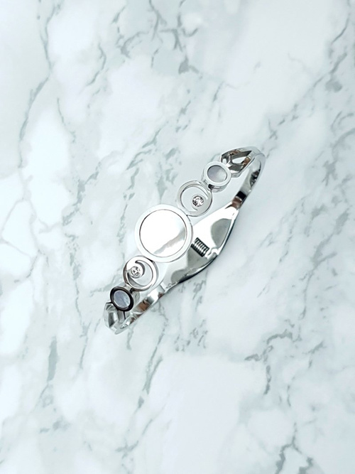 Damska Bransoleta Stalowa Perłowe Kamienie Srebrna Dione