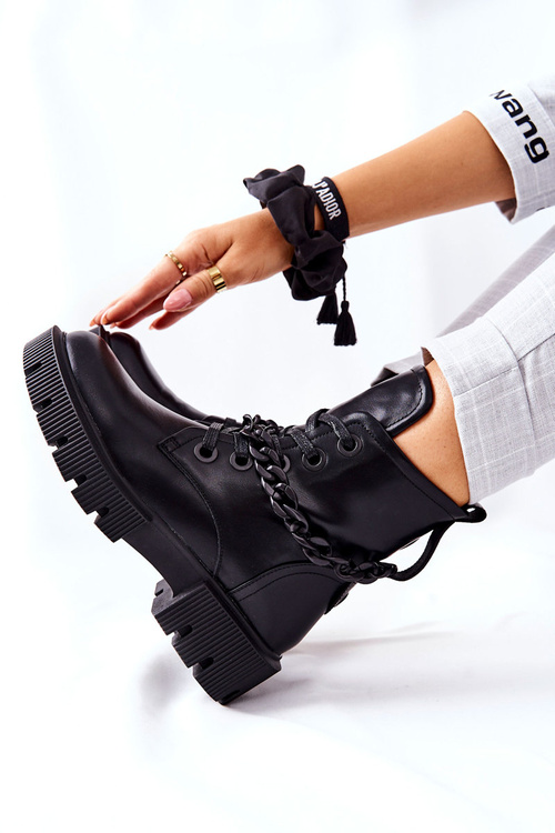 Skórzane Botki Workery Czarne Izzy