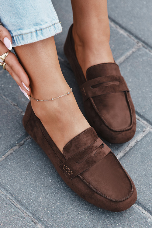 Loafersy Mokasyny Damskie Płaskie Ciemnobrązowe Roseline