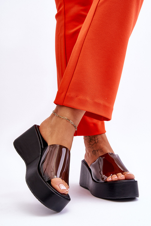 Damskie Transparentne Klapki Na Koturnie Czarne Eliane