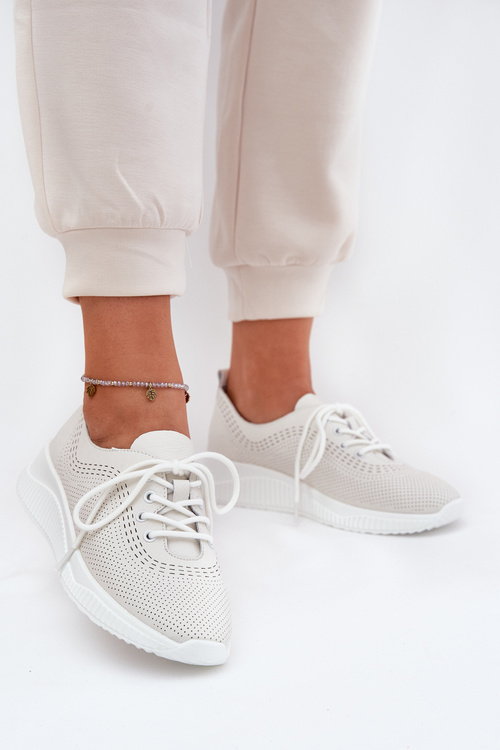 Skórzane Buty Sportowe Damskie Vinceza 41472 Białe