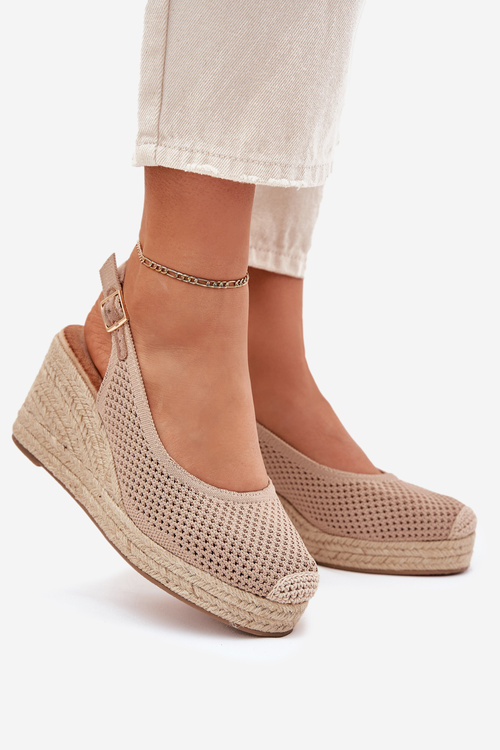 Sandały Damskie Na Koturnie Z Plecionką Ciemnobeżowe Tulliata