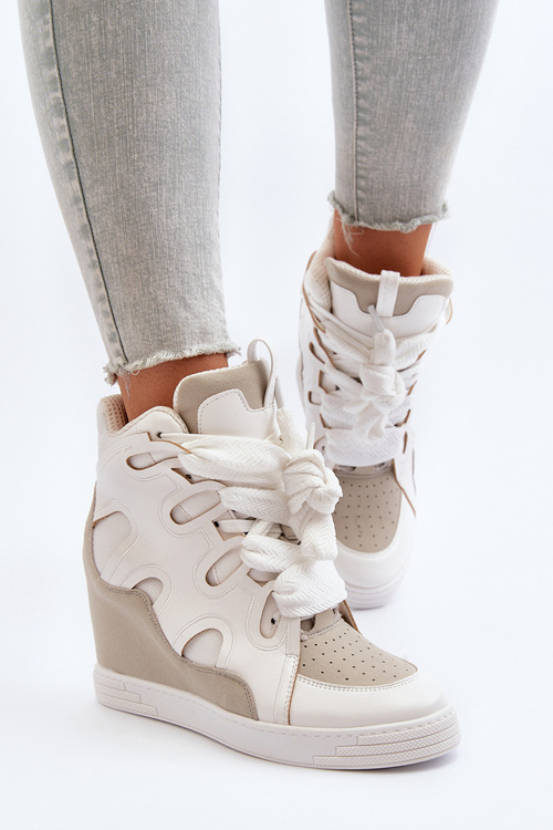 Damskie Sneakersy Na Koturnie Białe Leoppa