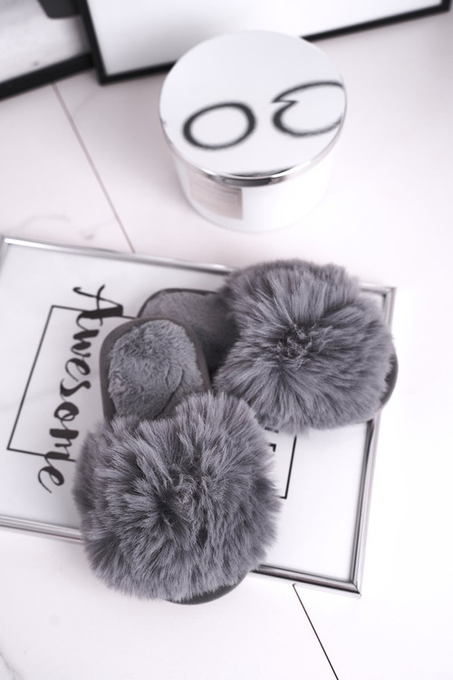 Dziecięce Papcie Klapki z Futerkiem Szare Snow Ball