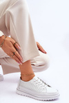 Damskie Skórzane Sportowe Buty Trampki Białe Elami