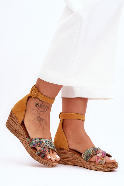 Zamszowe Sandały Na Koturnie Maciejka 04565-43 Pomarańczowe