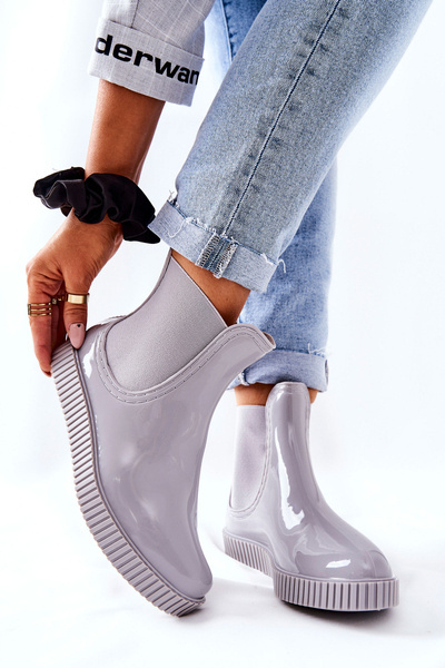 Błyszczące Kalosze Na Platformie Szare Waterfall