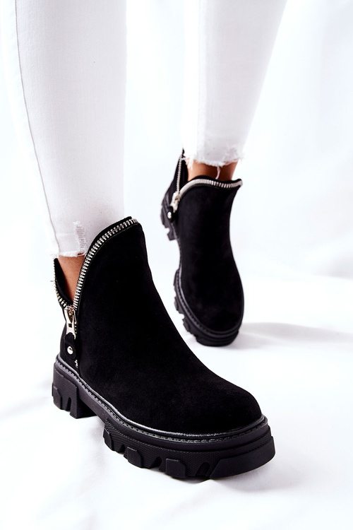 Damskie Zamszowe Botki Z Wycięciami Czarne Rhythm