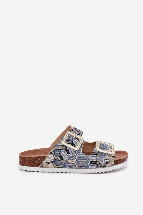 Klapki Damskie Z Klamrami I Brokatem S.Barski RB51-006 Beżowe