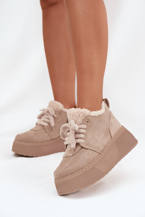 Śniegowce Damskie Na Platformie Z Futerkiem Typu Baranek Beżowe Luma