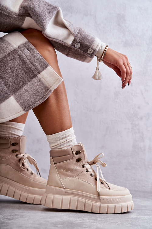 Wygodne Botki Na Platformie Beżowe Sanchio
