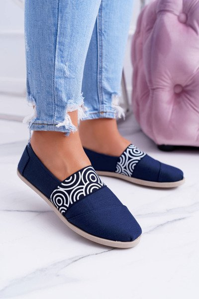 Granatowe Materiałowe Tomsy Slip On Circle