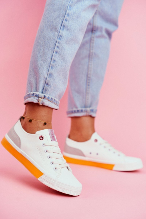 Trampki Damskie Cross Jeans Biało Pomarańczowe FF2R4043C