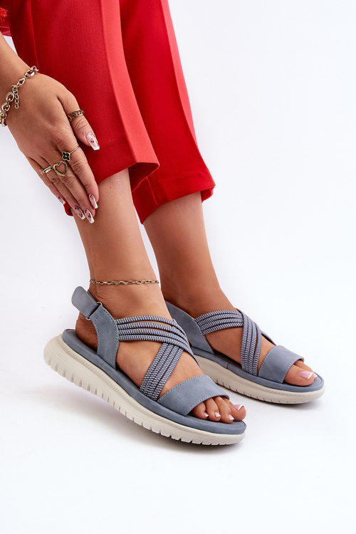 Lekkie Damskie Wygodne Sandały Na Rzep Niebieskie Ceclea