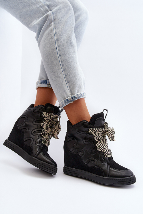 Damskie Sneakersy Na Koturnie Czarne Leoppa