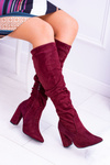 Kozaki Damskie Na Obcasie W Szpic Zamszowe Bordowe Nightcall