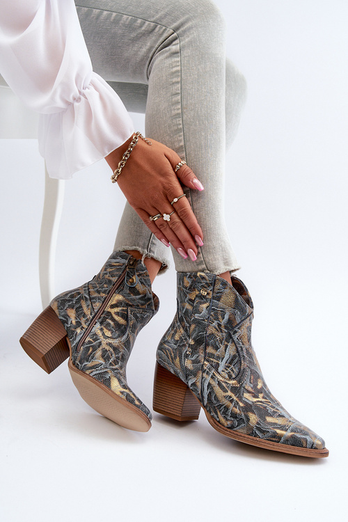 Botki Kowbojki Skórzane Damskie Na Obcasie Maciejka 05776-13 Niebieskie