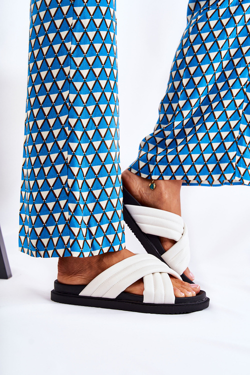 Klasyczne Damskie Klapki Skórzane Białe Daron