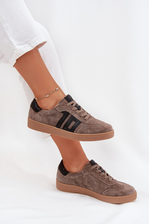 Zamszowe Sneakersy Damskie Vinceza 79557 Ciemnobeżowe