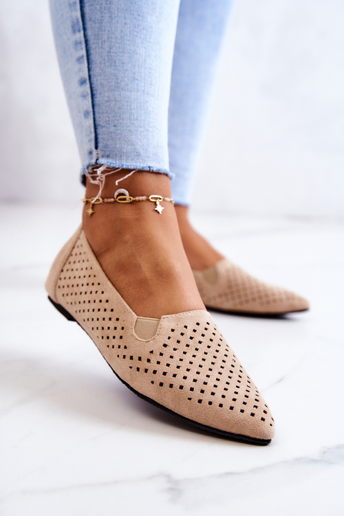 Ażurowe Damskie Baleriny Wsuwane Beżowe Rosario