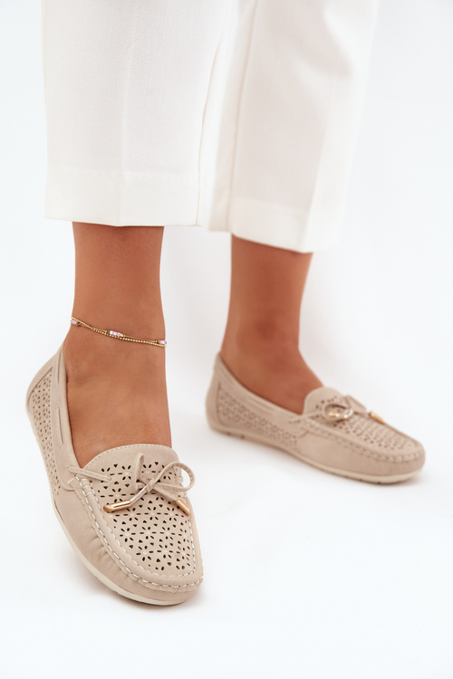Mokasyny Damskie Z Ażurowym Wzorem I Wiązaniem Beżowe Mirisa