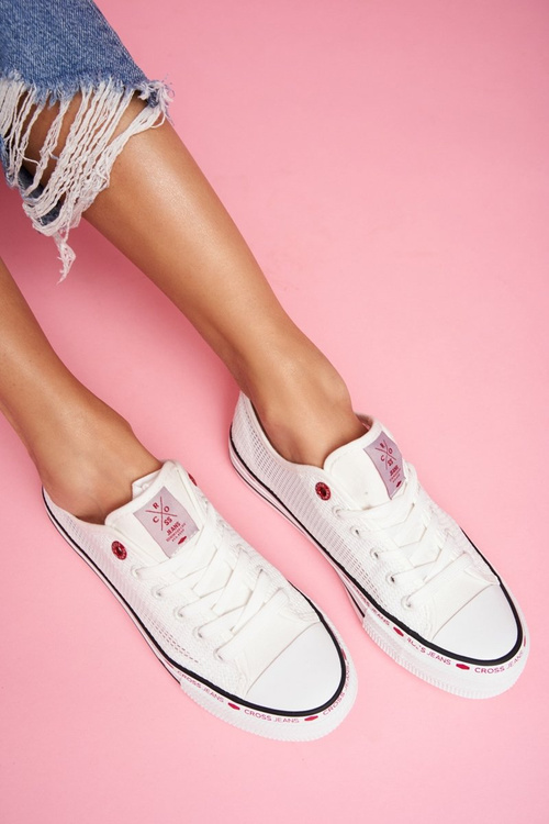 Trampki Damskie Cross Jeans Białe Siateczka FF2R4016C