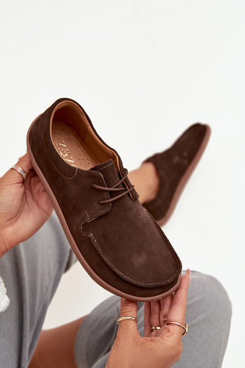 Półbuty Damskie Typu Barefoot Z Naturalnego Zamszu Zazoo 327 Czekoladowe
