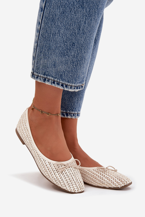 Baleriny Z Plecionką I Kokardką Ecru Belirra