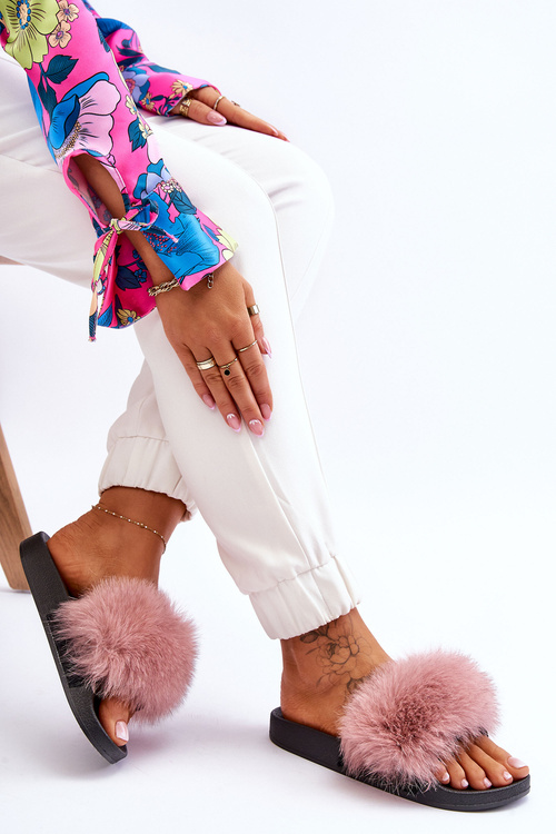 Damskie Gumowe Klapki Z Futerkiem Różowe Lucrece