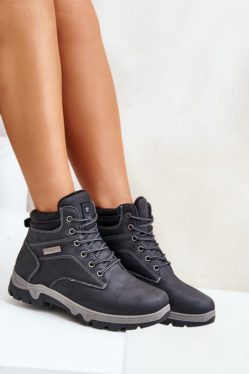 Buty Trekkingowe Męskie Ocieplane Z Eko Skóry Granatowe Neramia