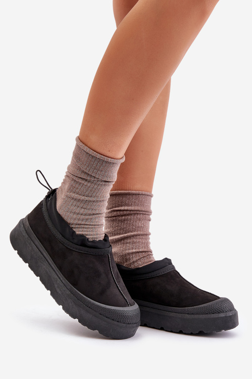 Śniegowce Damskie Na Platformie Z Niską Cholewką Czarne Izamine