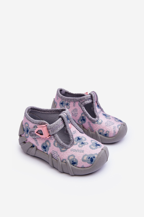 Buty Papcie Błyszczące Befado 110P474 Szaro-Różowe