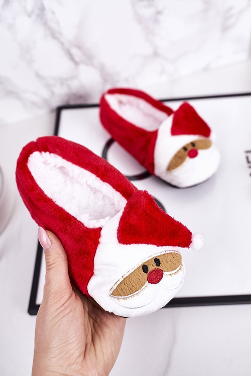Świąteczne Dziecięce Papcie Z Mikołajem1 Czerwone Xmas