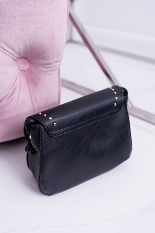 Torebka Damska Mała Kuferek Złote Nity Czarna