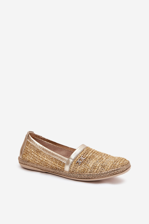 Eleganckie Skórzane Espadryle Z Plecionką Zazoo 10178 Beżowo-Złote