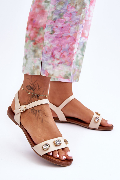 Klasyczne Damskie Sandały Z Ozdobami S.Barski SS27-79 Beżowe