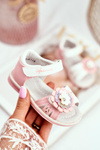 Sandały Dziecięce na Rzepy Kwiatuszek Różowe Mino